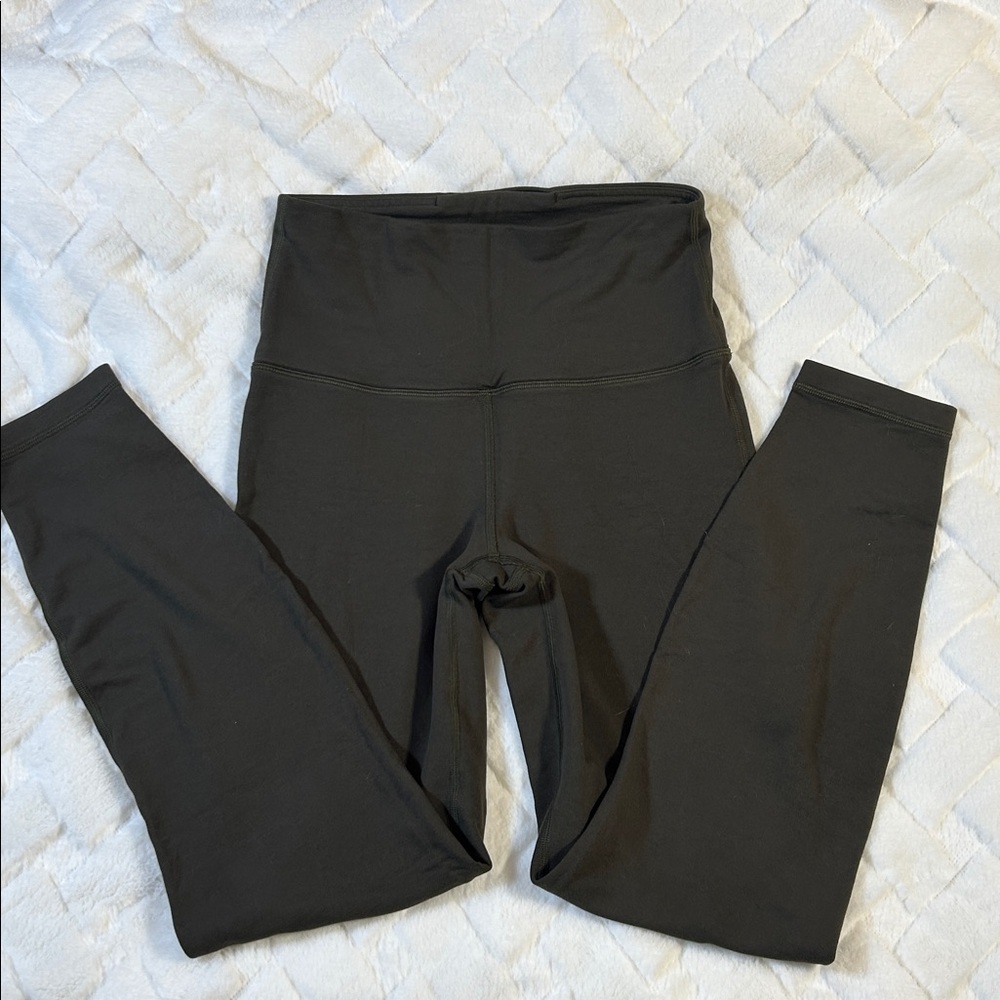 Lululemon Athletica Dark Olive Green Leggings size 6 And Reusable Lululemon Bag